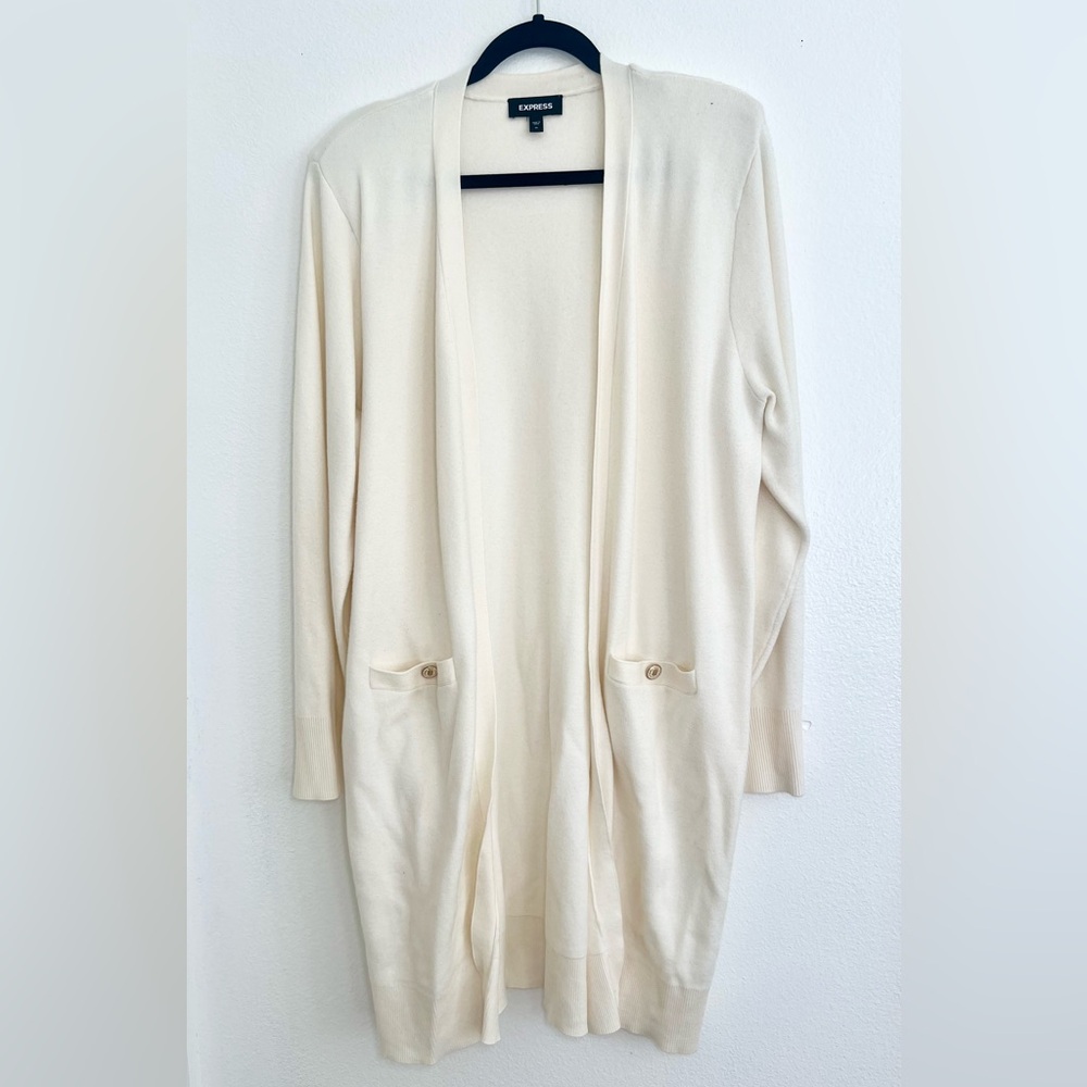 Express Padded Shoulder Button Pocket Cardigan - image 2